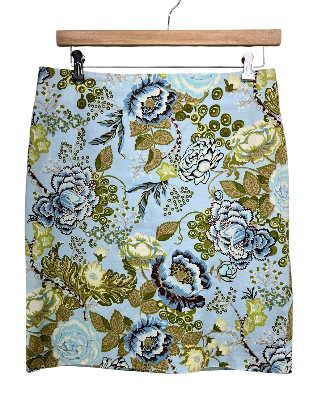 Talbots Blue Floral Pencil Skirt Womens 12 Petite